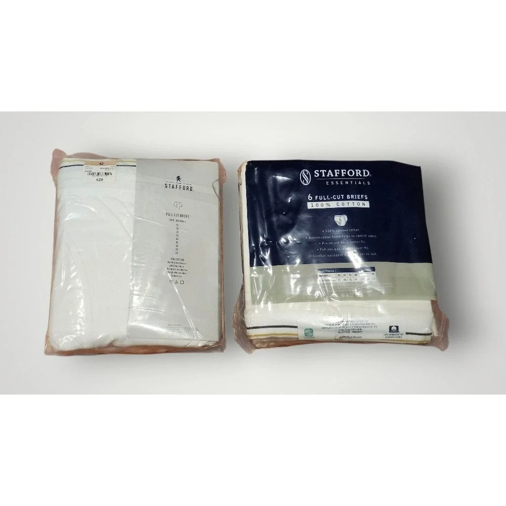 Stafford Full Cut Briefs Mens Size 42 White 100% Cotton Classic 12 Pack Lot‎ NEW